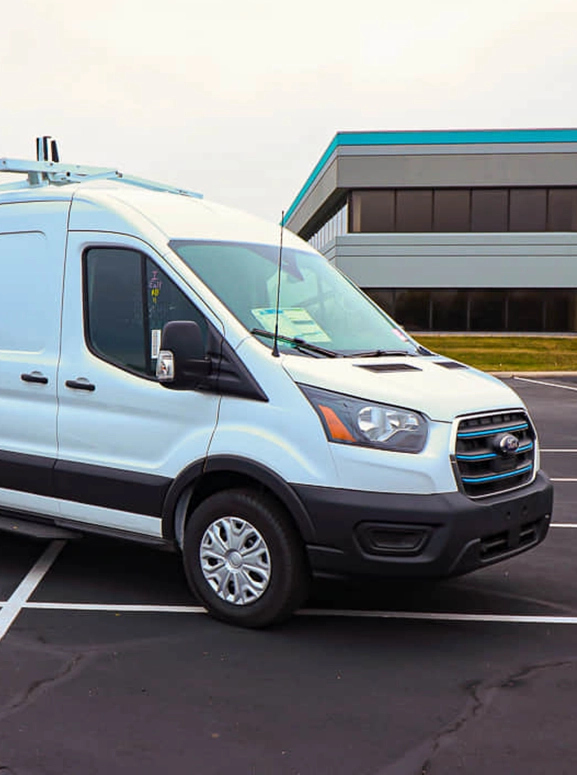 front view of an electric transit bus in white in Las Vegas